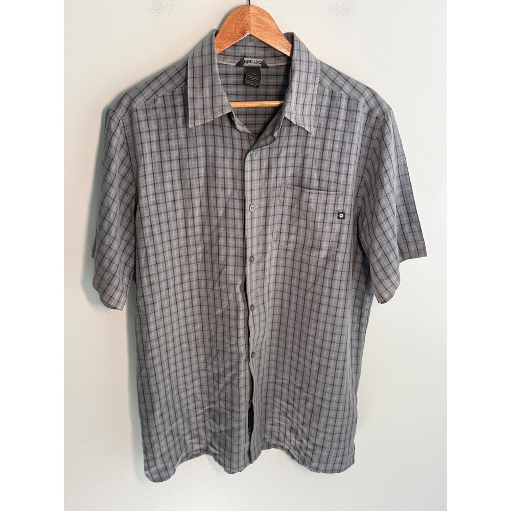 Marmot Mens Grey Plaid Short Sleeve Button Down Shirt Large Hiking Outdoor